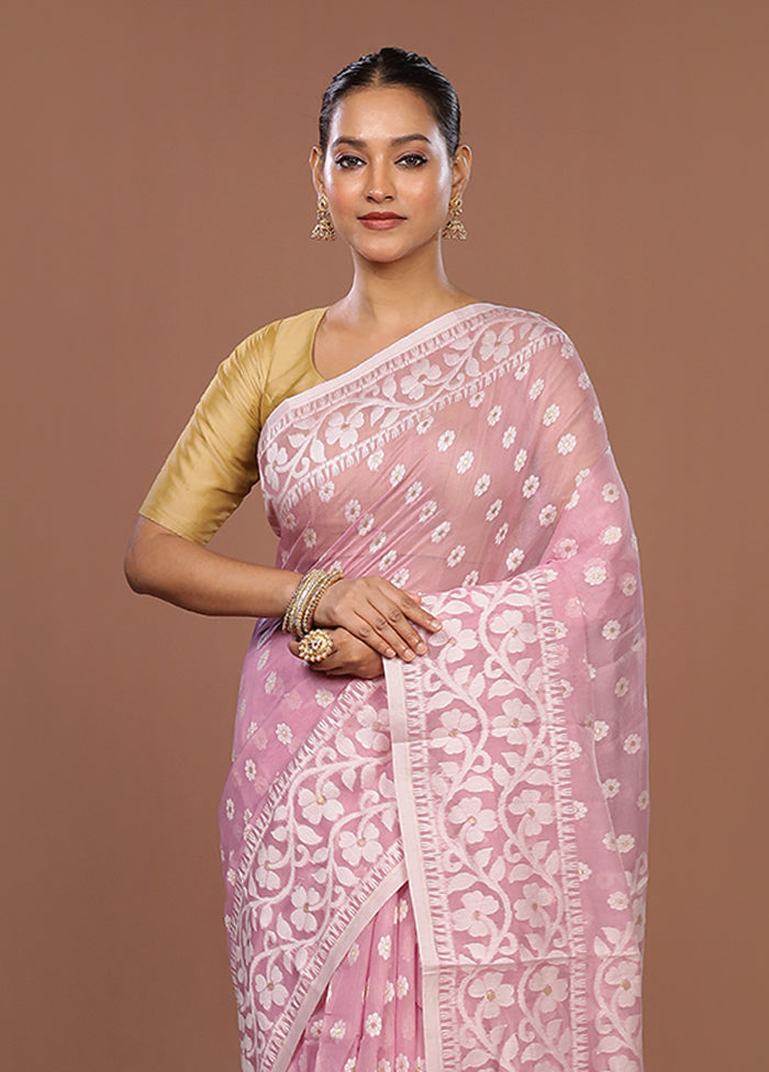 Pink Jamdani Cotton Saree Without Blouse Piece