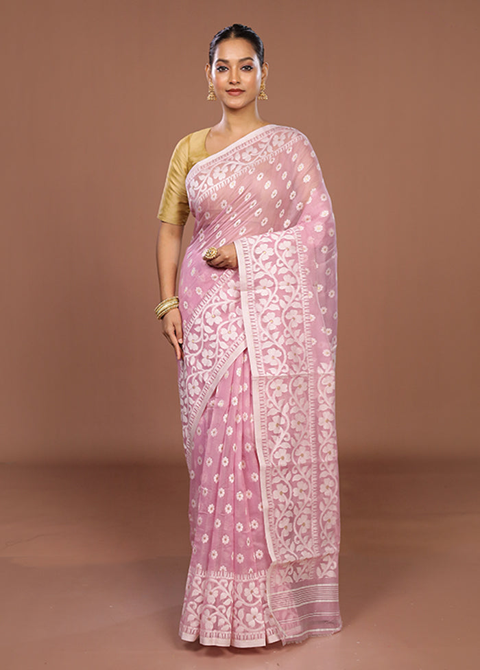 Pink Jamdani Cotton Saree Without Blouse Piece