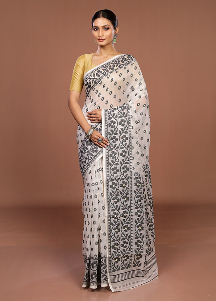 White Jamdani Cotton Saree Without Blouse Piece