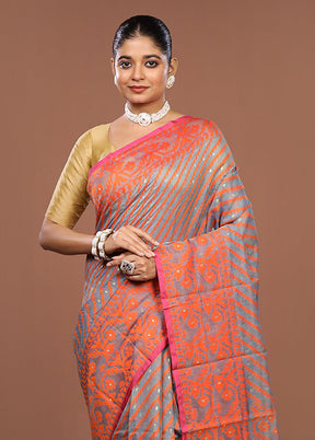 Blue Jamdani Cotton Saree Without Blouse Piece