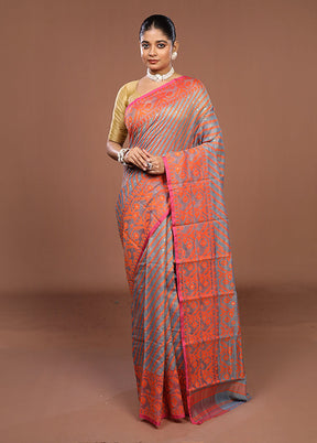 Blue Jamdani Cotton Saree Without Blouse Piece