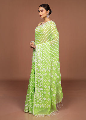 Green Matka Silk Saree With Blouse Piece