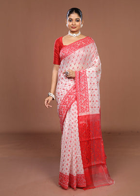 White Jamdani Cotton Saree Without Blouse Piece