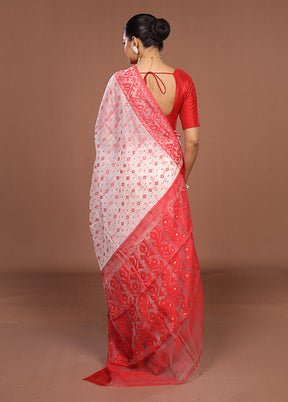 White Jamdani Cotton Saree Without Blouse Piece