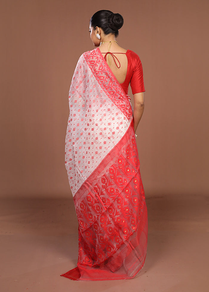 White Jamdani Cotton Saree Without Blouse Piece