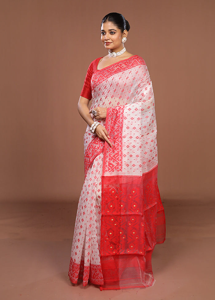 White Jamdani Cotton Saree Without Blouse Piece