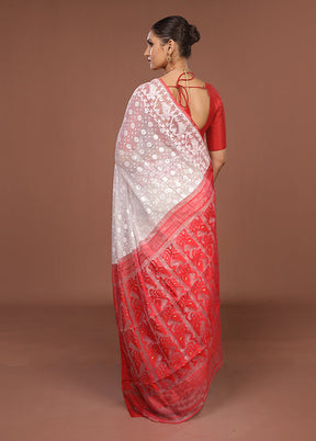 White Jamdani Cotton Saree Without Blouse Piece