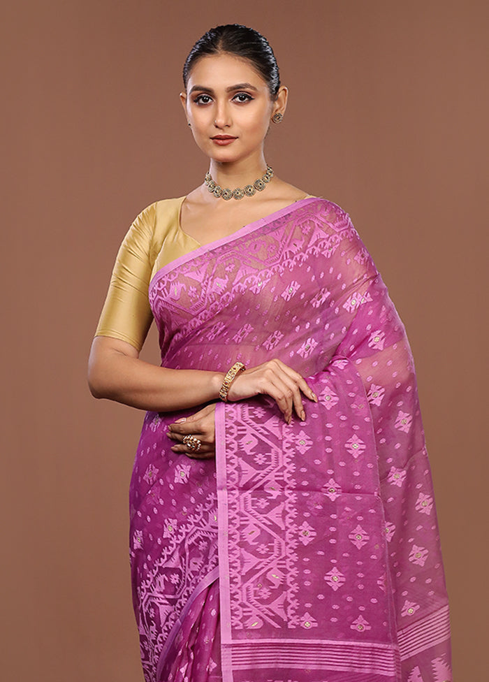 Purple Jamdani Cotton Saree Without Blouse Piece