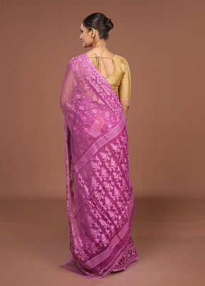Purple Jamdani Cotton Saree Without Blouse Piece