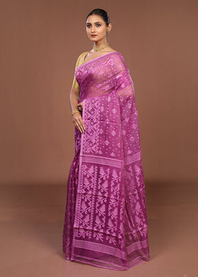 Purple Jamdani Cotton Saree Without Blouse Piece