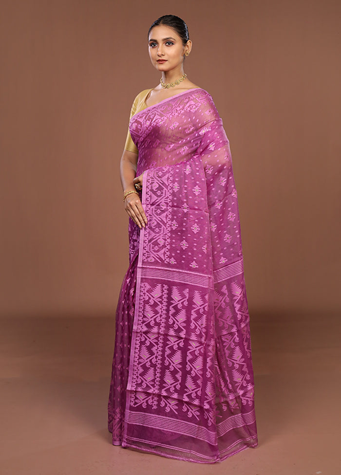 Purple Jamdani Cotton Saree Without Blouse Piece