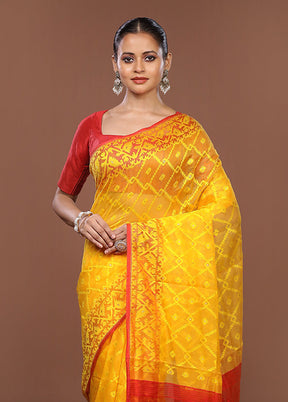 Yellow Jamdani Cotton Saree Without Blouse Piece