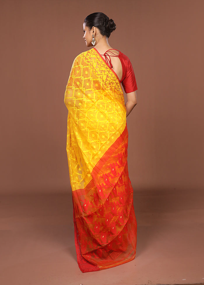 Yellow Jamdani Cotton Saree Without Blouse Piece
