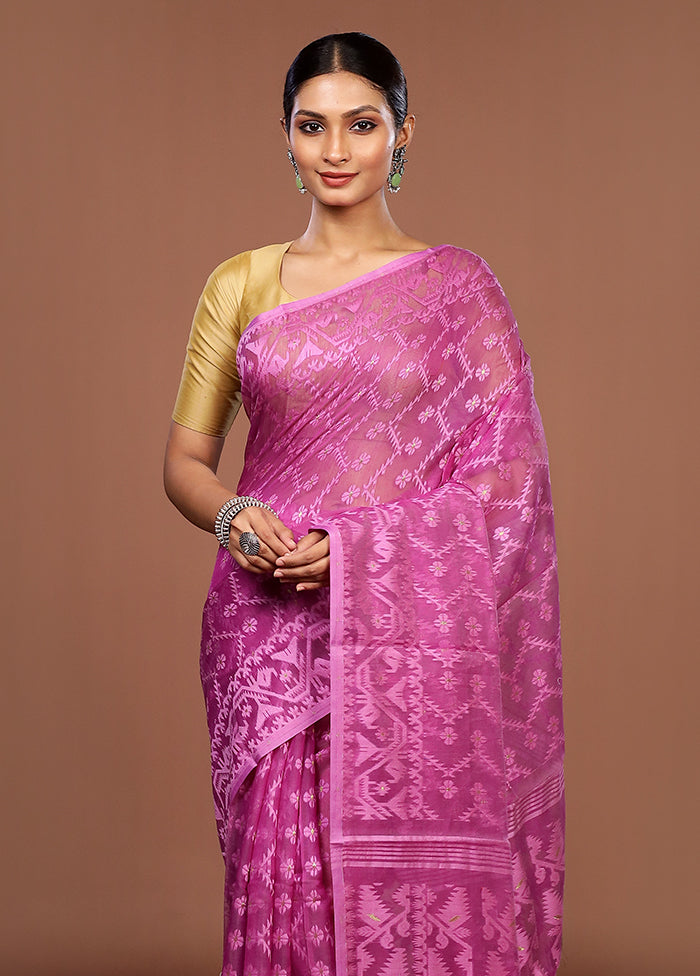 Purple Jamdani Cotton Saree Without Blouse Piece