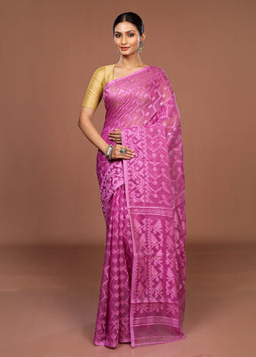 Purple Jamdani Cotton Saree Without Blouse Piece
