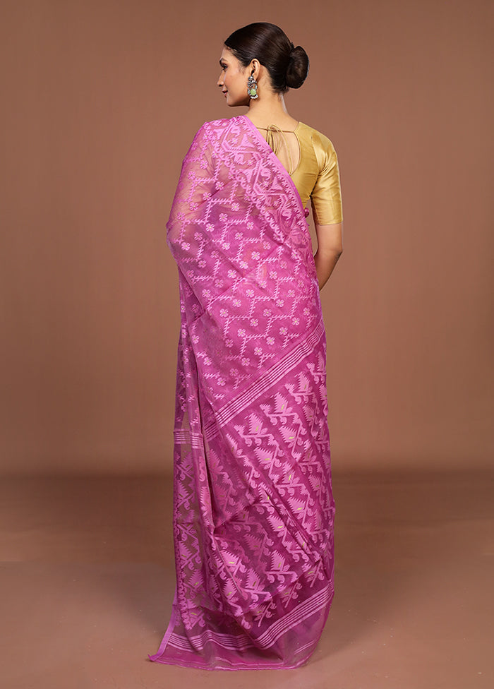 Purple Jamdani Cotton Saree Without Blouse Piece