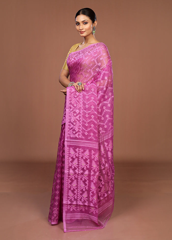 Purple Jamdani Cotton Saree Without Blouse Piece