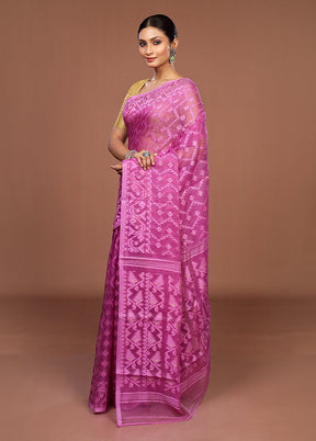 Purple Jamdani Cotton Saree Without Blouse Piece