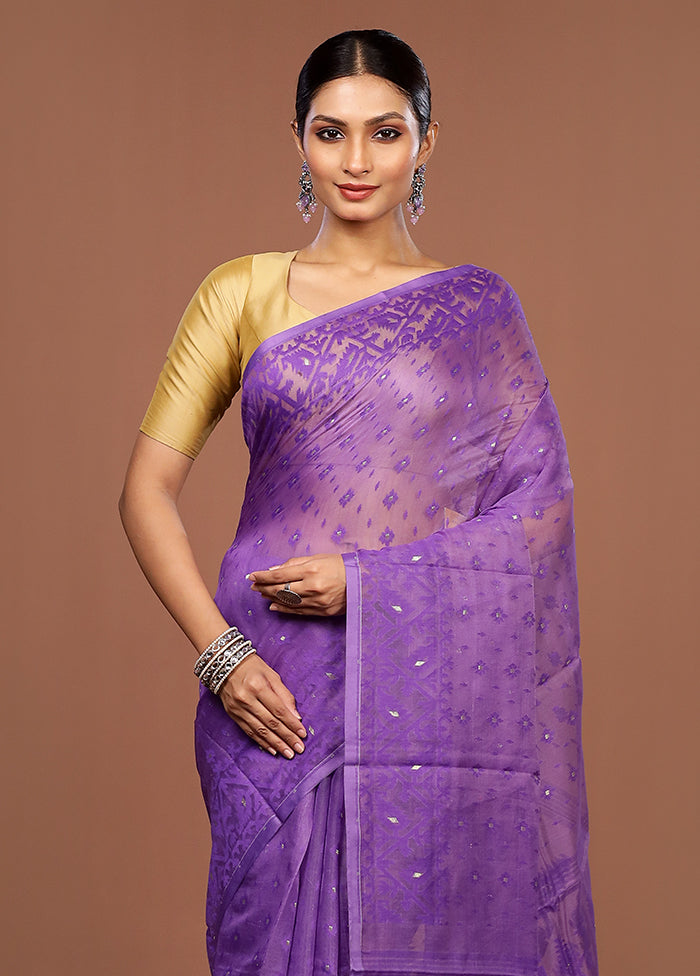 Purple Jamdani Cotton Saree Without Blouse Piece