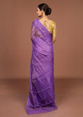 Purple Jamdani Cotton Saree Without Blouse Piece