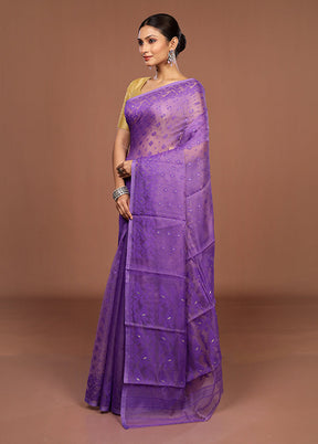 Purple Jamdani Cotton Saree Without Blouse Piece