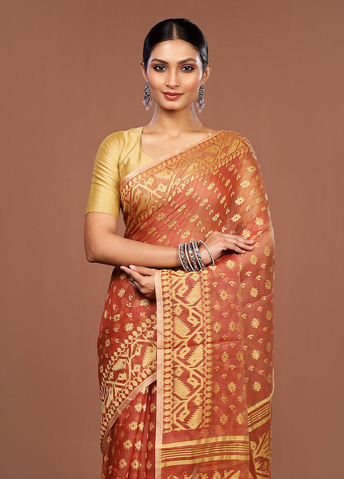 Red Jamdani Cotton Saree Without Blouse Piece