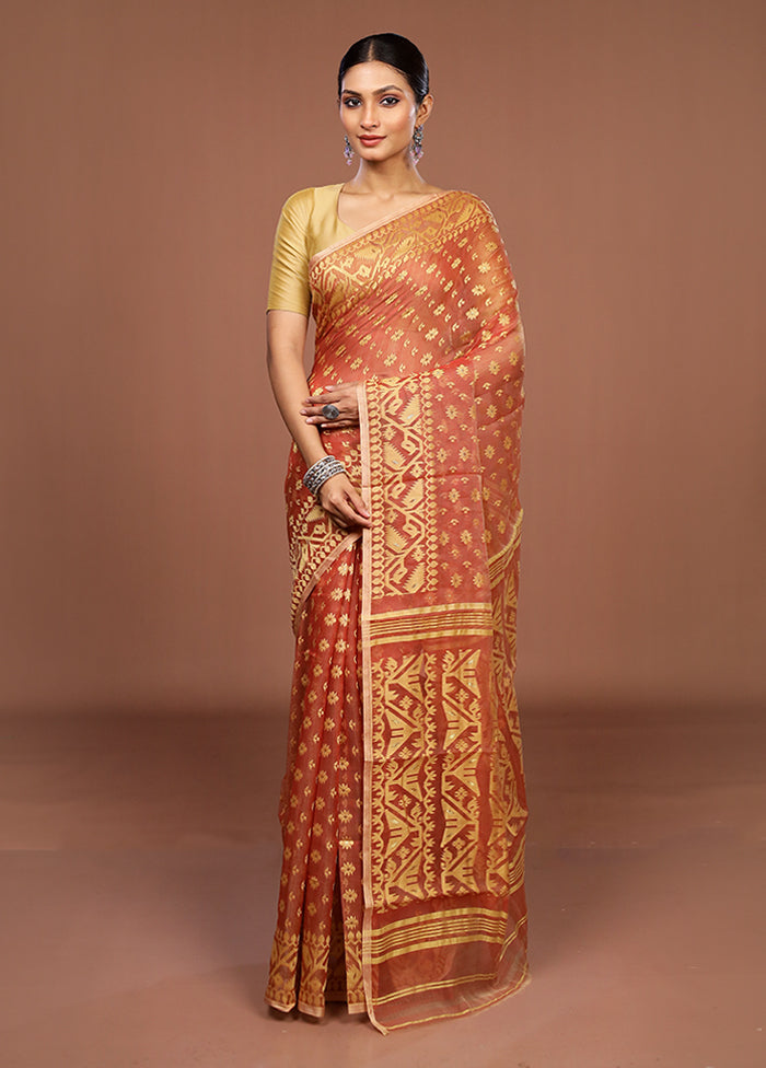 Red Jamdani Cotton Saree Without Blouse Piece