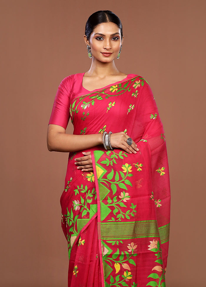 Pink Jamdani Cotton Saree Without Blouse Piece
