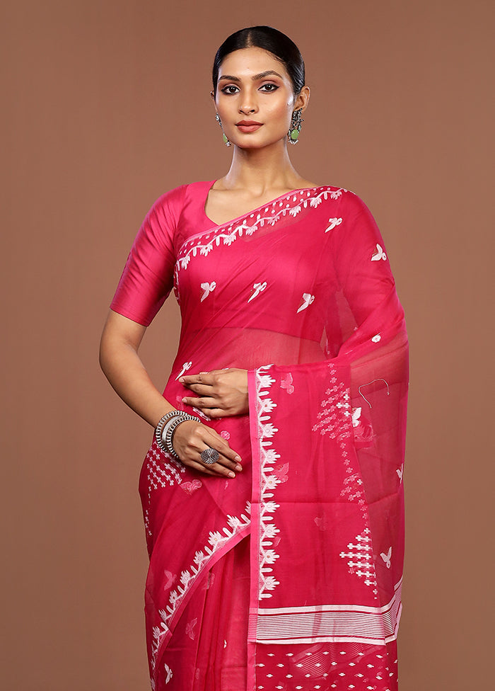 Pink Jamdani Cotton Saree Without Blouse Piece