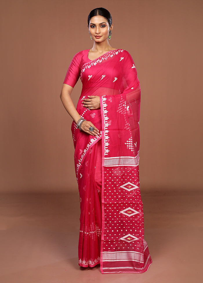 Pink Jamdani Cotton Saree Without Blouse Piece
