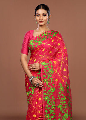 Pink Jamdani Cotton Saree Without Blouse Piece