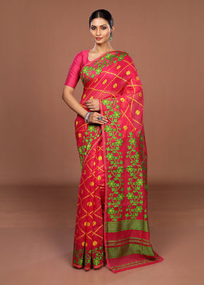Pink Jamdani Cotton Saree Without Blouse Piece