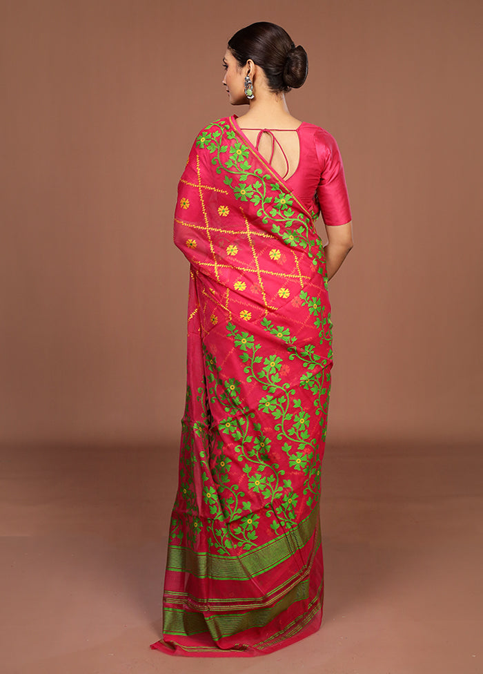 Pink Jamdani Cotton Saree Without Blouse Piece