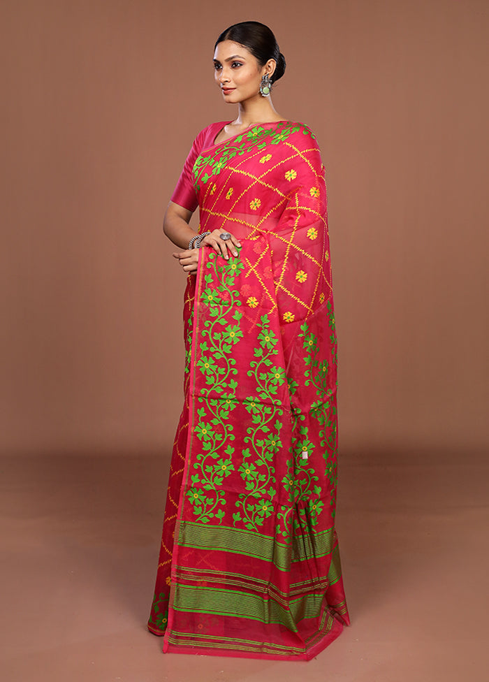 Pink Jamdani Cotton Saree Without Blouse Piece