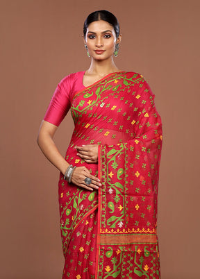 Pink Jamdani Cotton Saree Without Blouse Piece