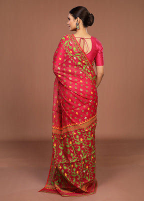 Pink Jamdani Cotton Saree Without Blouse Piece
