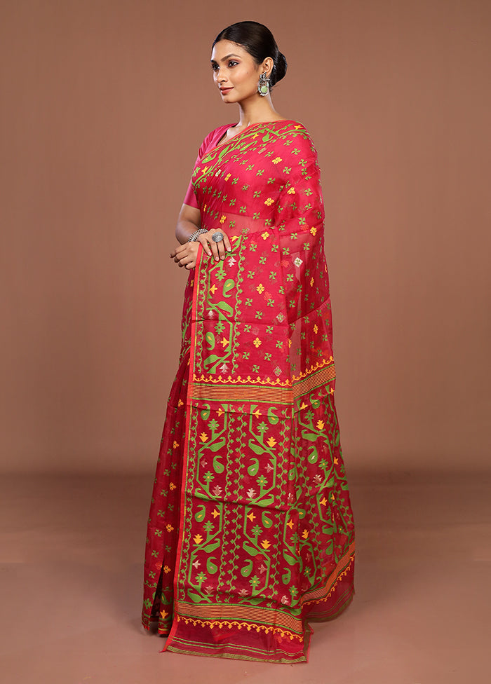 Pink Jamdani Cotton Saree Without Blouse Piece