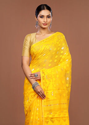 Yellow Jamdani Cotton Saree Without Blouse Piece