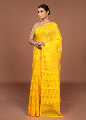 Yellow Jamdani Cotton Saree Without Blouse Piece
