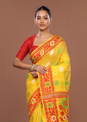 Yellow Jamdani Cotton Saree Without Blouse Piece