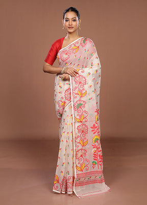 White Jamdani Cotton Saree Without Blouse Piece