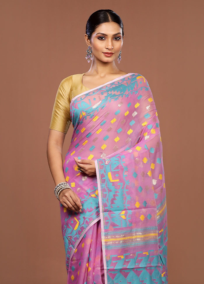 Pink Jamdani Cotton Saree Without Blouse Piece