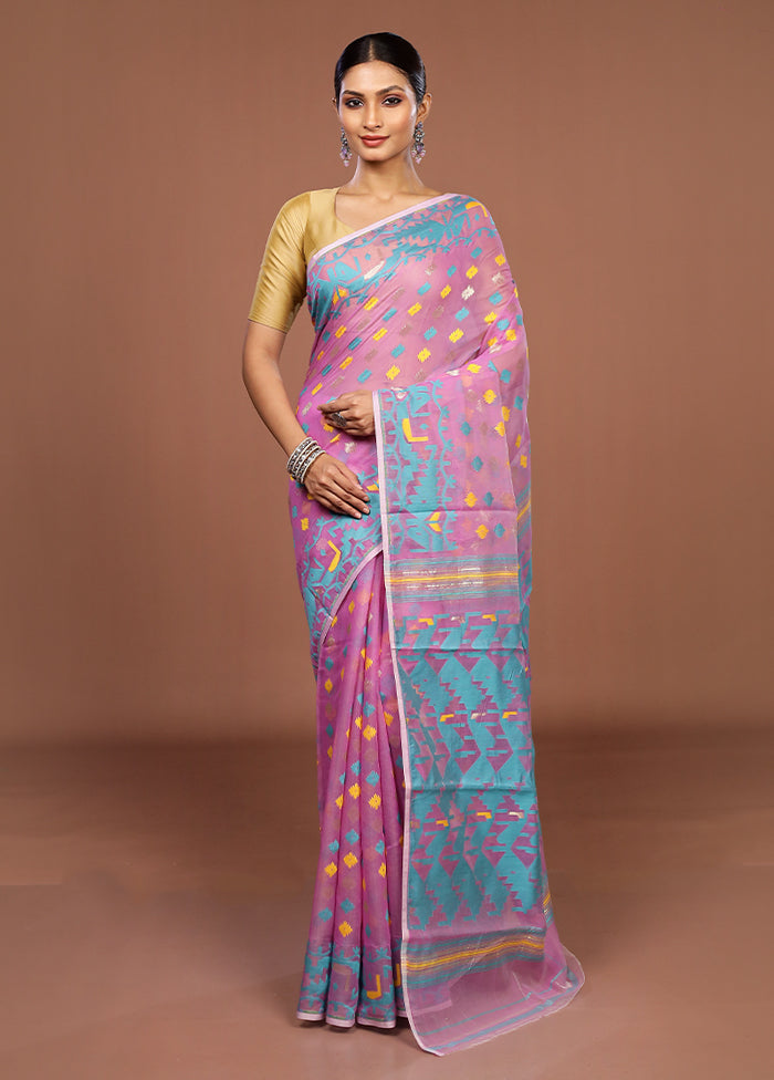 Pink Jamdani Cotton Saree Without Blouse Piece