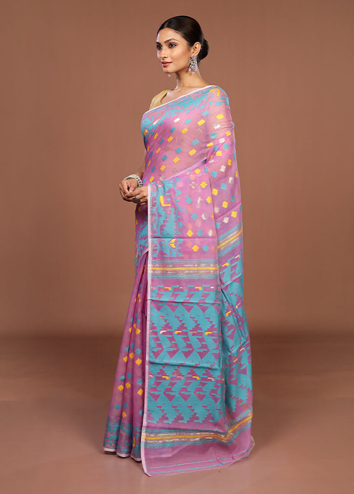 Pink Jamdani Cotton Saree Without Blouse Piece