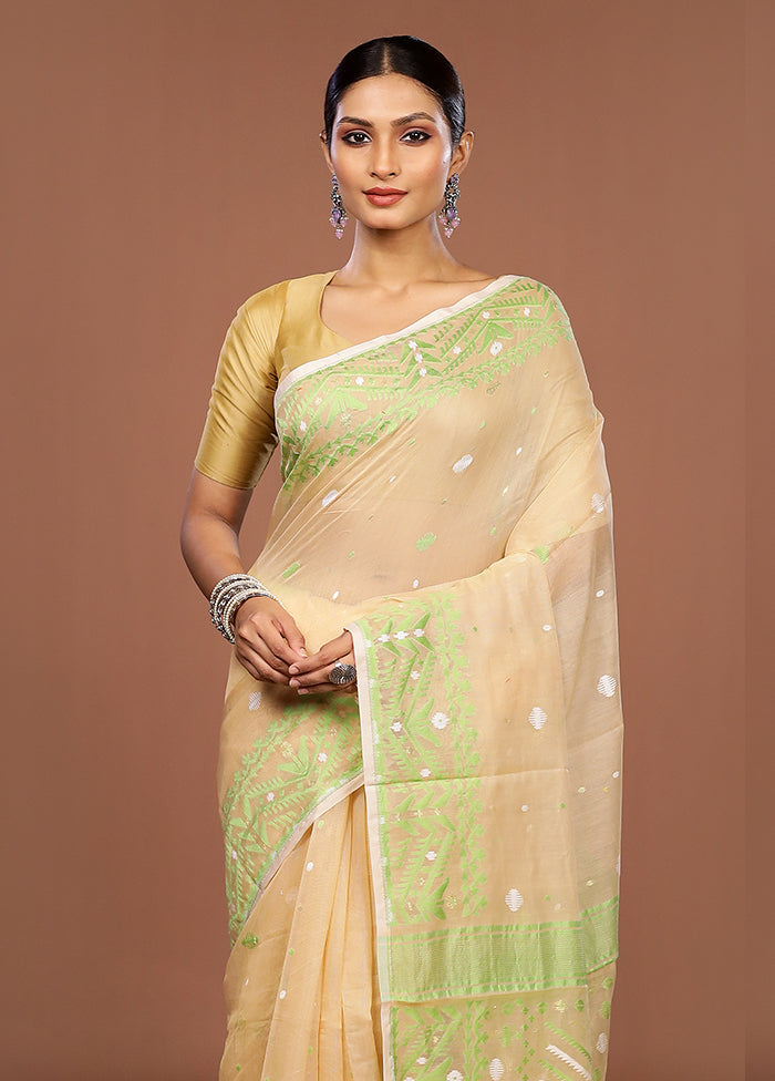 Cream Jamdani Cotton Saree Without Blouse Piece