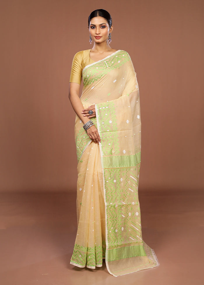 Cream Jamdani Cotton Saree Without Blouse Piece