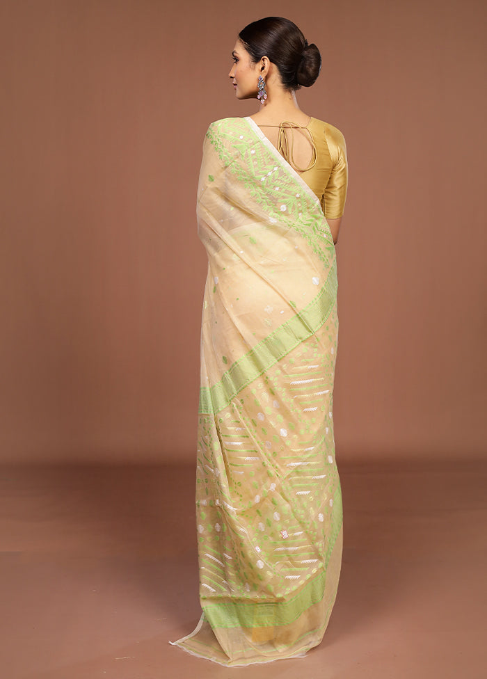 Cream Jamdani Cotton Saree Without Blouse Piece