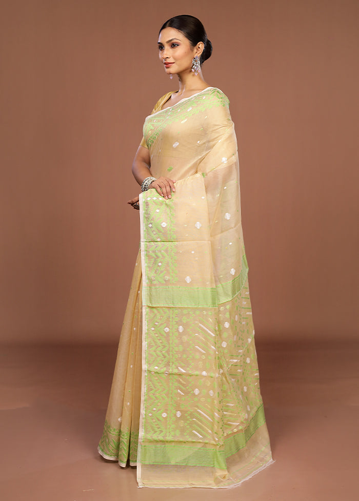 Cream Jamdani Cotton Saree Without Blouse Piece