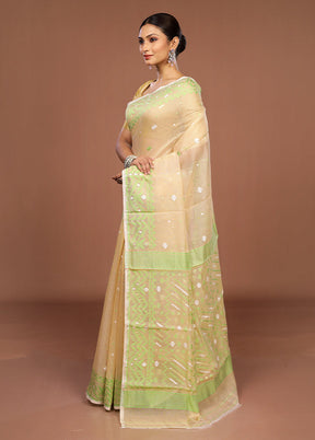 Cream Jamdani Cotton Saree Without Blouse Piece