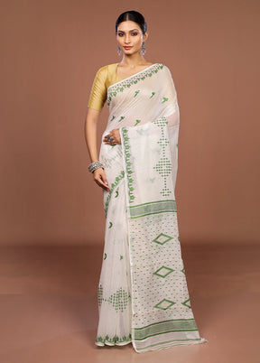White Jamdani Cotton Saree Without Blouse Piece
